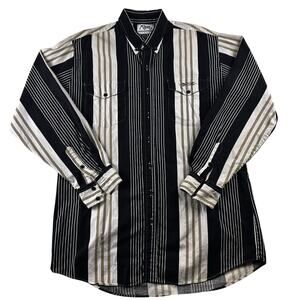 Vtg Roper Classic Western Shirt Mens Sz L 1XT Beige White black Stripe